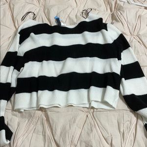 black and white stripped crop sweater